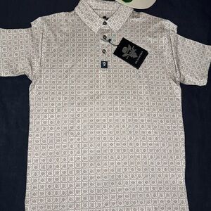 White and Gray Patterned Polo Shirt